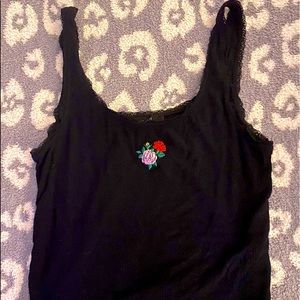 Black crop top w/ Red and Pink rose decor